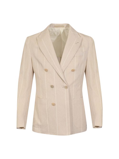 Giacca doppiopetto in misto cotone e lino a righe Eleventy | M75GIAK10 TES0M11502